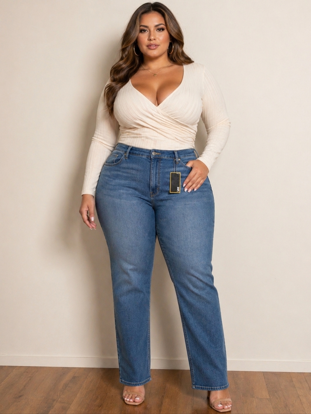 NWT! Lee Mid Rise Straight Leg Jeans Womens Plus 16 Stretch Denim Blue Classic